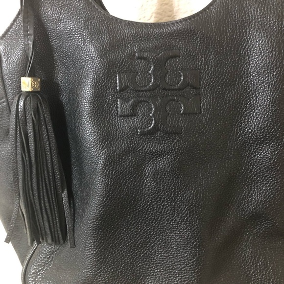 Tory Burch Thea Round Tote Black Leather Shoulder Bag - Picture 2 of 12